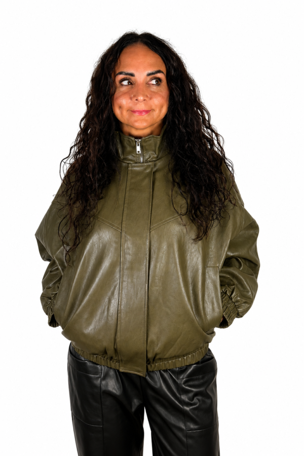 Koženková bomber bunda OLIVE
